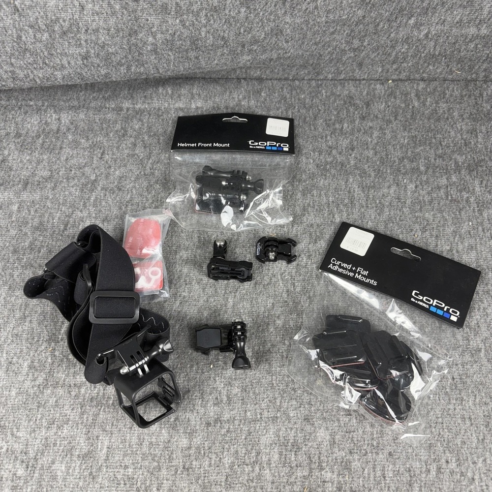 GoPro Head Strap Helmet Front Curved Flat Adhesive Mounts Lot Black HERO
